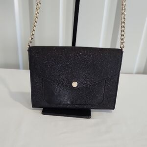 Kate Spade New York Tinsel Flap Crossbody Bag Black Glitter Removeable Strap